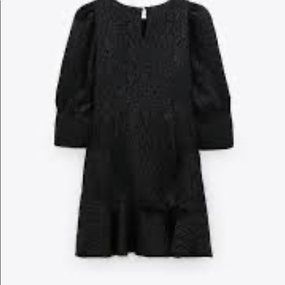 Zara Mini Dress Black A-Line Ruffle 3/4 Sleeve NWT - Picture 4 of 6